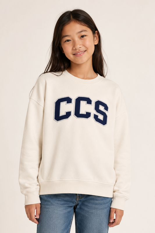 Applique Embroidered Ivory Crewneck Sweatshirt