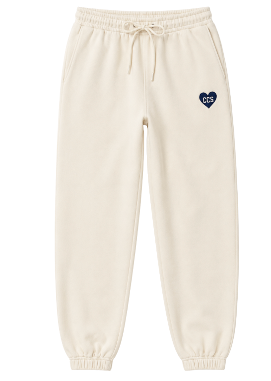 Cozy Ivory Sweatpant with Embroidered Heart Logo