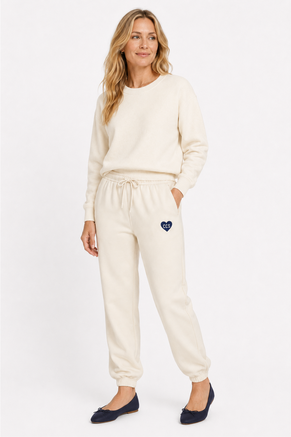 Cozy Ivory Sweatpant with Embroidered Heart Logo