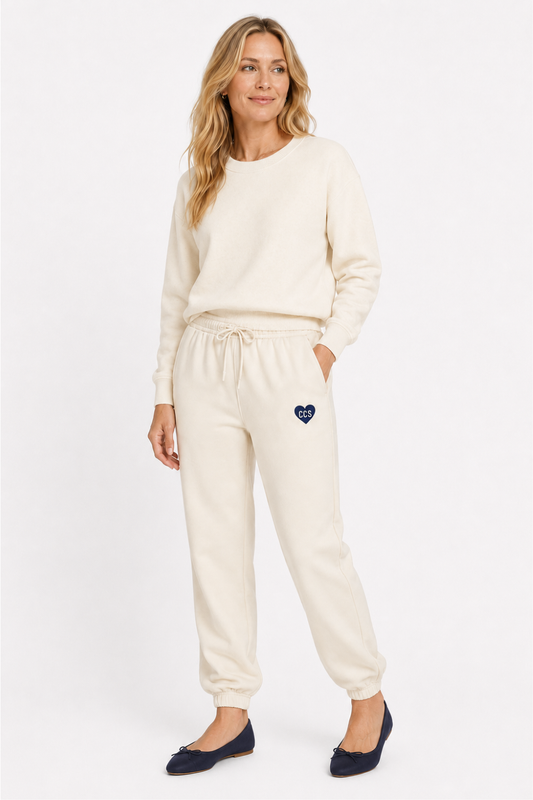Cozy Ivory Sweatpant with Embroidered Heart Logo